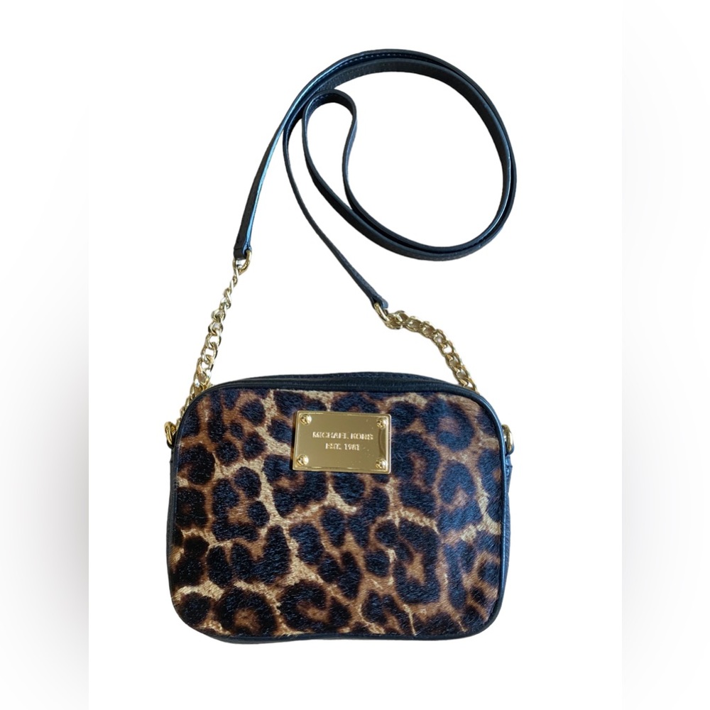 Michael Kors Cheetah Print Calf Hair Leather Trim Small Crossbody